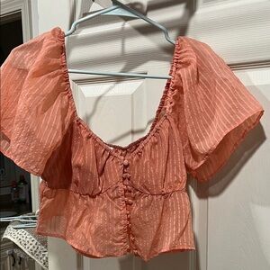 Le Lis Coral Blouse with Button Detail